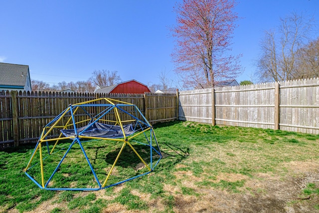 view of yard with a fenced backyard