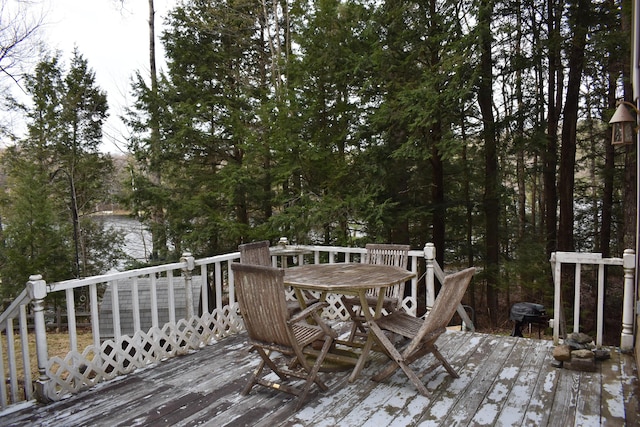 158 Old Stage Rd, Readfield, ME 04355 - wooden terrace with outdoor dining area