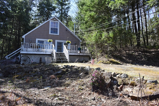 158 Old Stage Rd, Readfield, ME 04355 - back of house featuring a deck and stairway