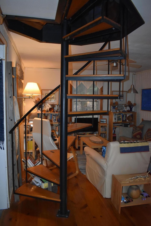 158 Old Stage Rd, Readfield, ME 04355 - stairway with wood finished floors