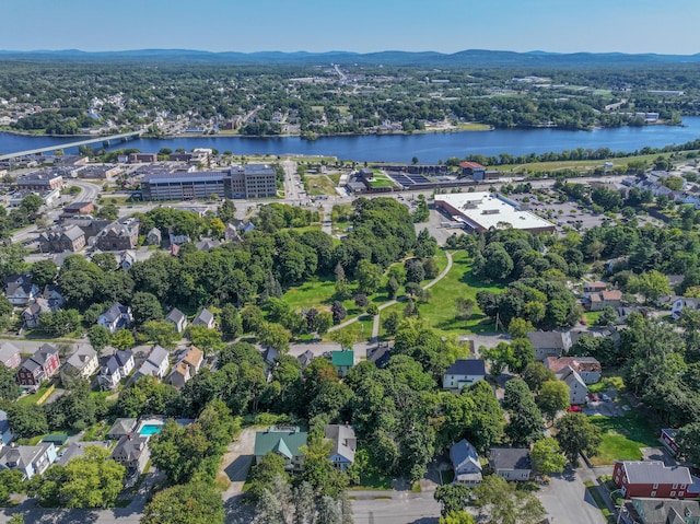 aerial view with a water and mountain view