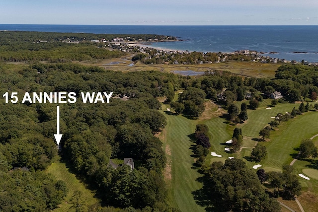 aerial view featuring view of golf course and a water view