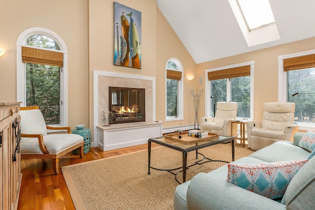 interior space featuring a skylight and a baseboard radiator