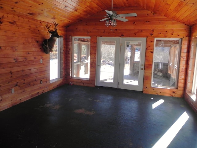 unfurnished sunroom featuring french doors