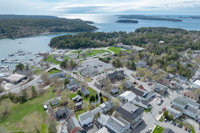 6 Sea St, Northeast Harbor, Mount Desert, ME 04662 - aerial overview of property's location featuring a heavily wooded area and a large body of water