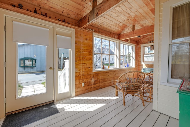 6 Sea St, Northeast Harbor, Mount Desert, ME 04662 - sunroom with wooden ceiling, wood walls, and wood finished floors