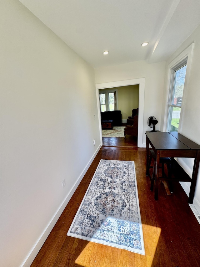30 Mill St, Harrington, ME 04643 - hall with wood finished floors, baseboards, and recessed lighting