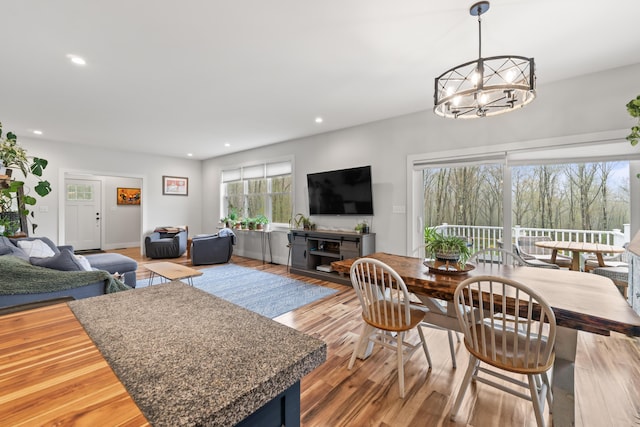 29 Hawks Nest Ln, Wells, ME 04090 - dining room featuring a chandelier, wood finished floors, and recessed lighting