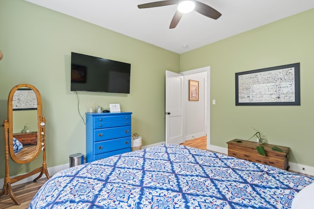 29 Hawks Nest Ln, Wells, ME 04090 - bedroom featuring wood finished floors, baseboards, and ceiling fan