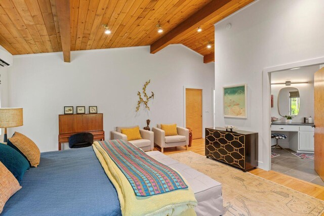 1588 Turtle Head Rd, Islesboro, ME 04848 - bedroom featuring light wood-type flooring, wood ceiling, and ensuite bath