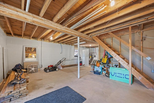 below grade area with concrete block wall
