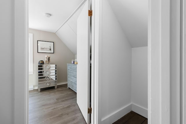 spacious closet featuring wood finished floors and lofted ceiling