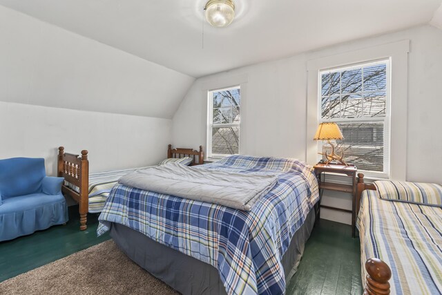 bedroom featuring vaulted ceiling and wood finished floors