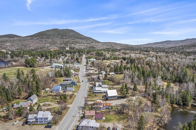 drone / aerial view featuring a mountain view