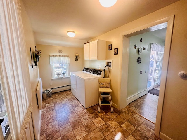 20 Patrick St, Skowhegan, ME 04976 - laundry room with a baseboard radiator, cabinet space, and stone finish flooring