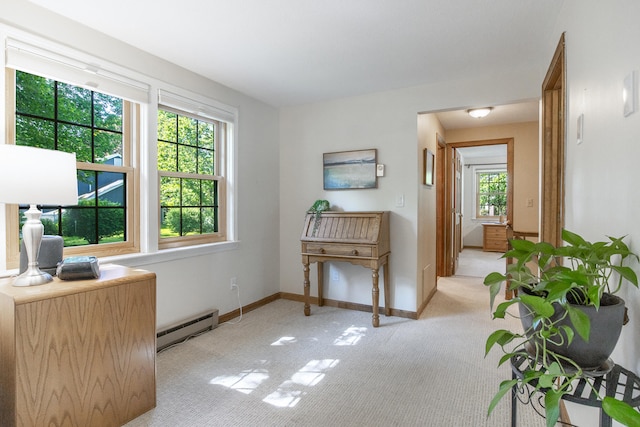 51 Beaver Dam Rd, South Berwick, ME 03908 - office area featuring a baseboard radiator, light carpet, and baseboards