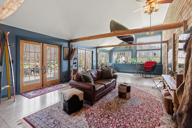 875 N Parish Rd, Turner, ME 04282 - sunroom with french doors, beam ceiling, and high vaulted ceiling