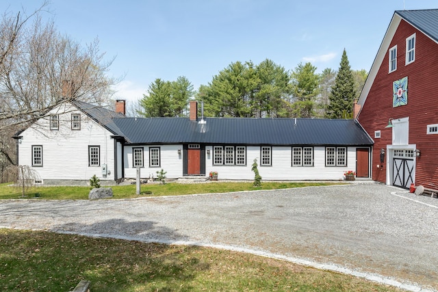 875 N Parish Rd, Turner, ME 04282 - single story home with driveway, metal roof, and a chimney