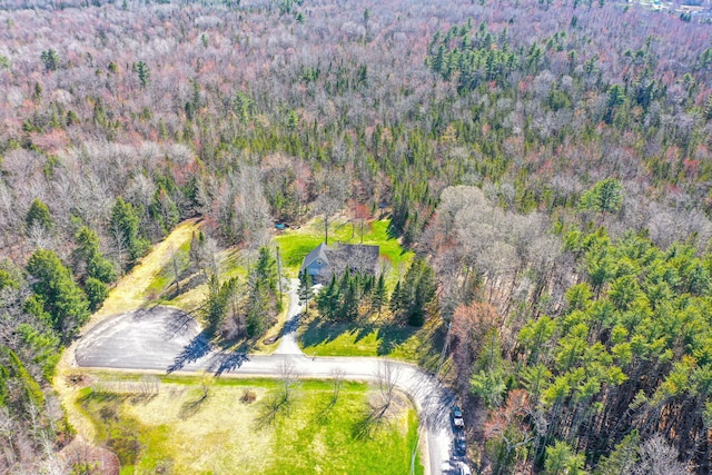 drone / aerial view featuring a view of trees