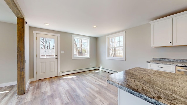 12 Marble Ln, Dixfield, ME 04224 - entryway with light wood-style flooring, recessed lighting, baseboards, and baseboard heating