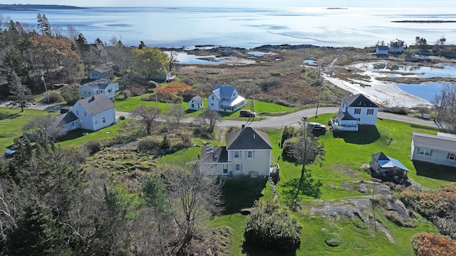 aerial view with a water view and a residential view