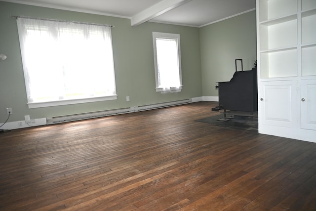 12 Preble St, Bingham, ME 04920 - office featuring dark wood finished floors, crown molding, beam ceiling, and baseboard heating