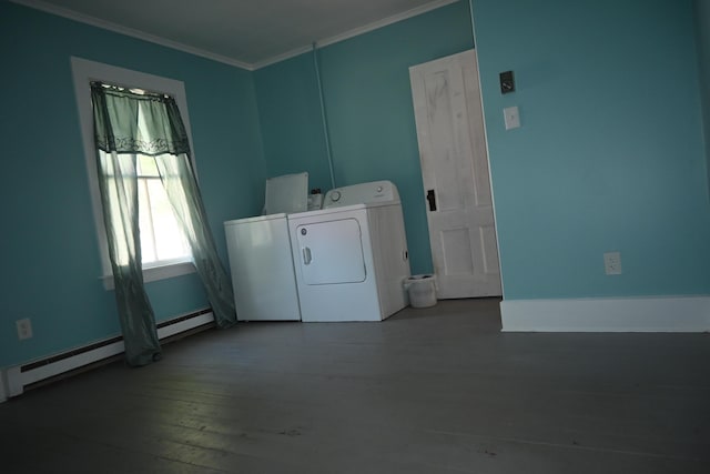 12 Preble St, Bingham, ME 04920 - washroom with separate washer and dryer, crown molding, and wood finished floors
