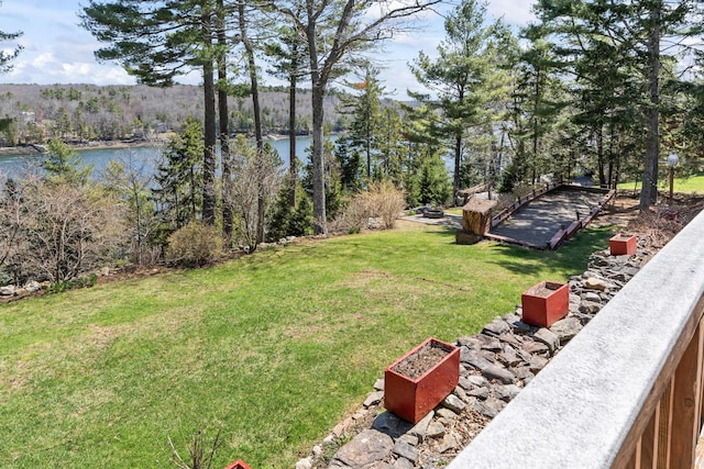 view of yard with a water view