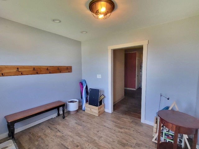 interior space featuring baseboards and wood finished floors