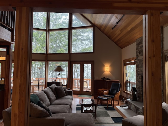 1 Mccracken Ln, Bristol, ME 04539 - living area with high vaulted ceiling and wood ceiling