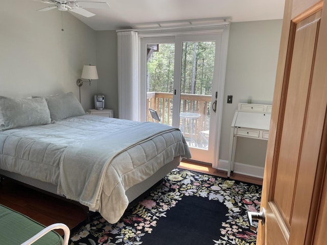 1 Mccracken Ln, Bristol, ME 04539 - bedroom with access to exterior, wood finished floors, and ceiling fan