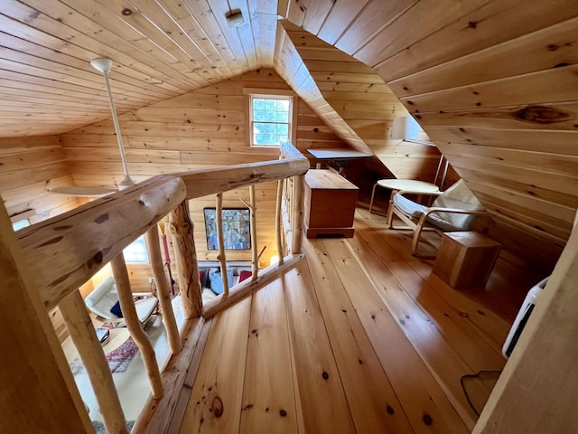 121 Jefferson St, Waldoboro, ME 04572 - bonus room featuring wooden ceiling, wood walls, vaulted ceiling, and hardwood / wood-style floors