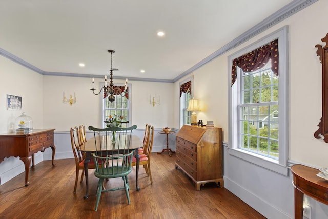 20 Campbell Rd, Southport, ME 04576 - dining room with crown molding, wood finished floors, baseboards, and recessed lighting