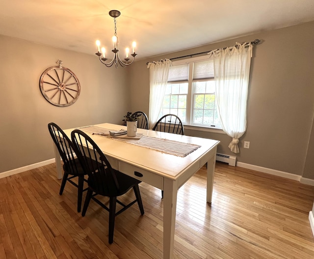 17 Fieldstone Dr, Bangor, ME 04401 - dining area with a baseboard heating unit, a chandelier, and light wood finished floors