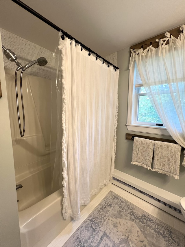 17 Fieldstone Dr, Bangor, ME 04401 - bathroom featuring shower / bath combo with shower curtain and a baseboard radiator
