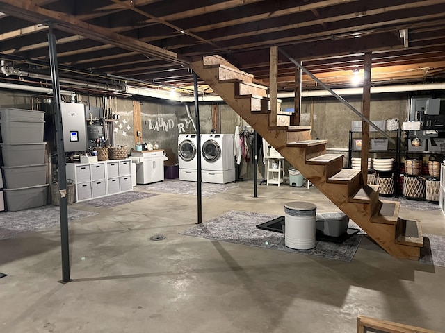 17 Fieldstone Dr, Bangor, ME 04401 - unfinished below grade area with washing machine and dryer and stairway