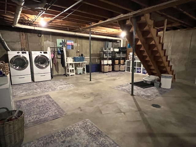 17 Fieldstone Dr, Bangor, ME 04401 - unfinished basement with washing machine and dryer and stairway