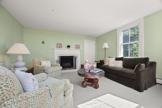 197A Perkins St, Castine, ME 04421 - living room featuring carpet floors and a fireplace
