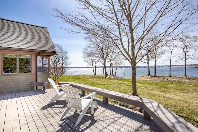 53 Jameson Point Rd Unit 24, Rockland, ME 04841 - wooden deck featuring a water view and a lawn