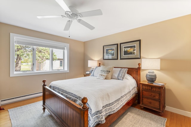 53 Jameson Point Rd Unit 24, Rockland, ME 04841 - bedroom with wood finished floors, baseboards, a ceiling fan, and a baseboard heating unit