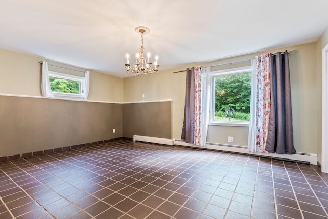 314 Meadow Rd, Topsham, ME 04086 - tiled empty room featuring plenty of natural light, a chandelier, and a baseboard heating unit