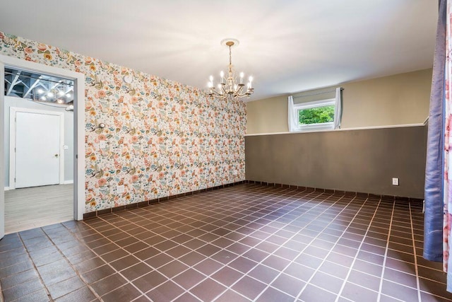 314 Meadow Rd, Topsham, ME 04086 - unfurnished room featuring wallpapered walls, a chandelier, and tile patterned flooring