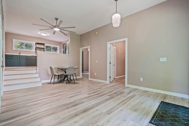 314 Meadow Rd, Topsham, ME 04086 - living room with stairs, wood finished floors, and ceiling fan