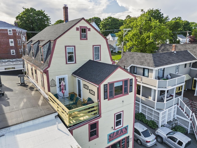 27 Townsend Ave, Boothbay Harbor, ME 04538 - exterior space with roof with shingles, a chimney, and a gambrel roof