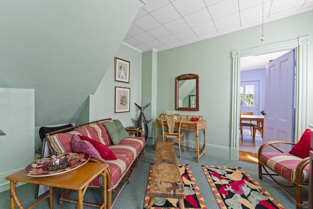 27 Townsend Ave, Boothbay Harbor, ME 04538 - living room featuring carpet flooring and ornamental molding