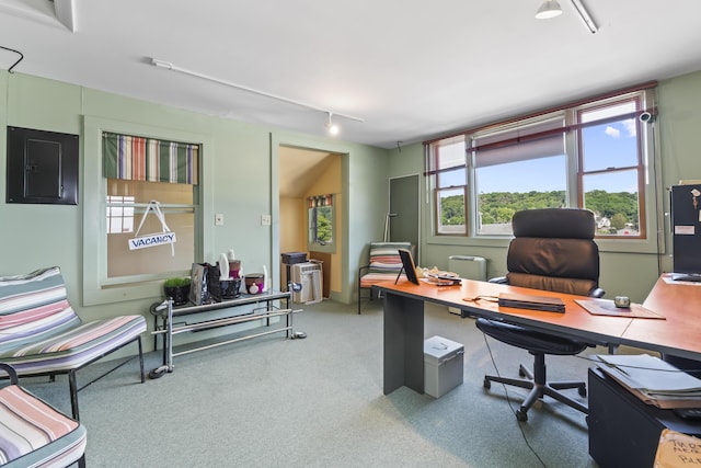 27 Townsend Ave, Boothbay Harbor, ME 04538 - carpeted office space with track lighting and electric panel