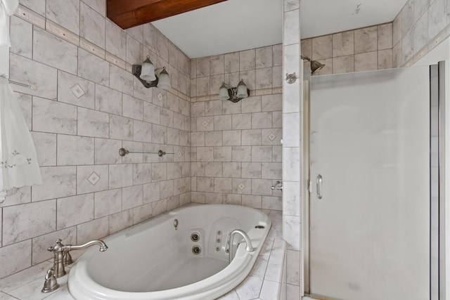 175 Summer St, Auburn, ME 04210 - full bath with tile walls, a stall shower, and a jetted tub