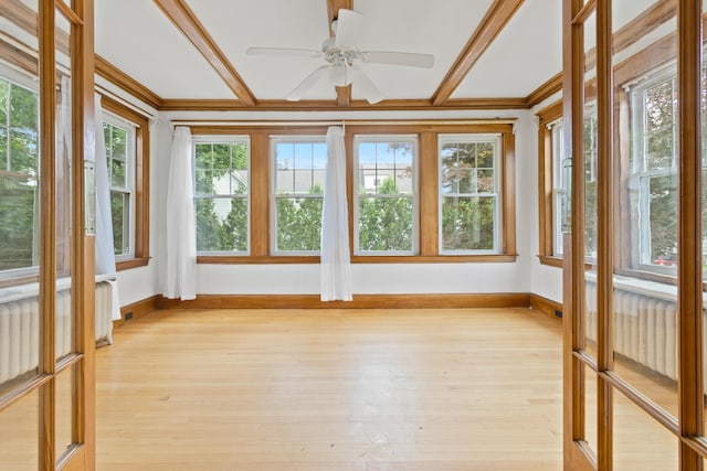 175 Summer St, Auburn, ME 04210 - unfurnished sunroom featuring ornamental molding, plenty of natural light, coffered ceiling, and wood finished floors