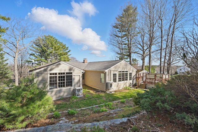 3 The Ledges St, Hallowell, ME 04347 - exterior space with a chimney, ac unit, and a deck