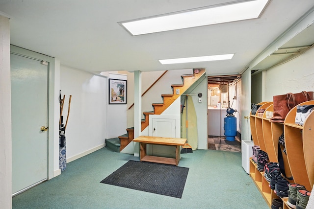 3 The Ledges St, Hallowell, ME 04347 - finished basement featuring stairs and carpet flooring